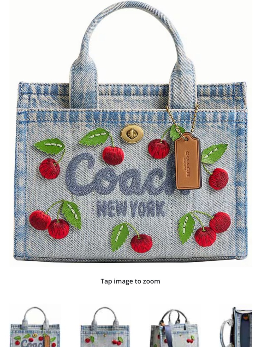 Coach Denim Cherry Embroidered Tote Bag -20 Blue